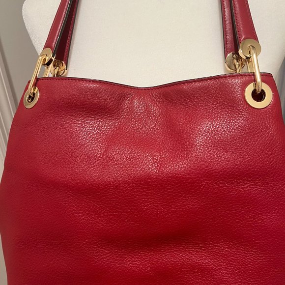 Like New Michael Kors Raven Red Shoulder Handbag and Red MK Wallet Set - Picture 7 of 10